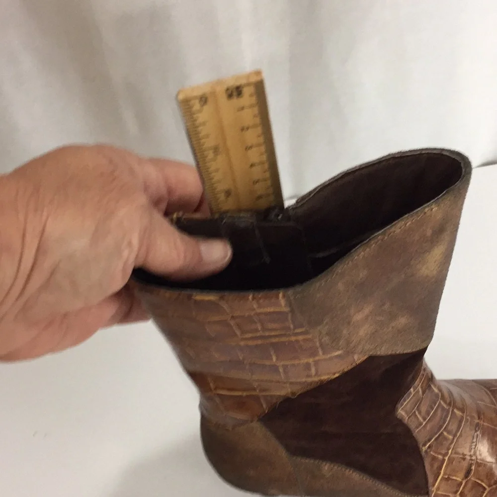 Helle Comfort Brenna  Mixed Media , Suede, Leather, Gold Embossed Bootie 36